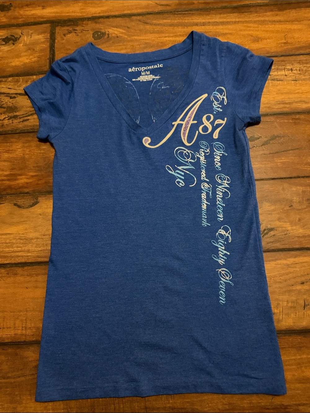 Aeropostale Blue V-neck Tee with A87 Script